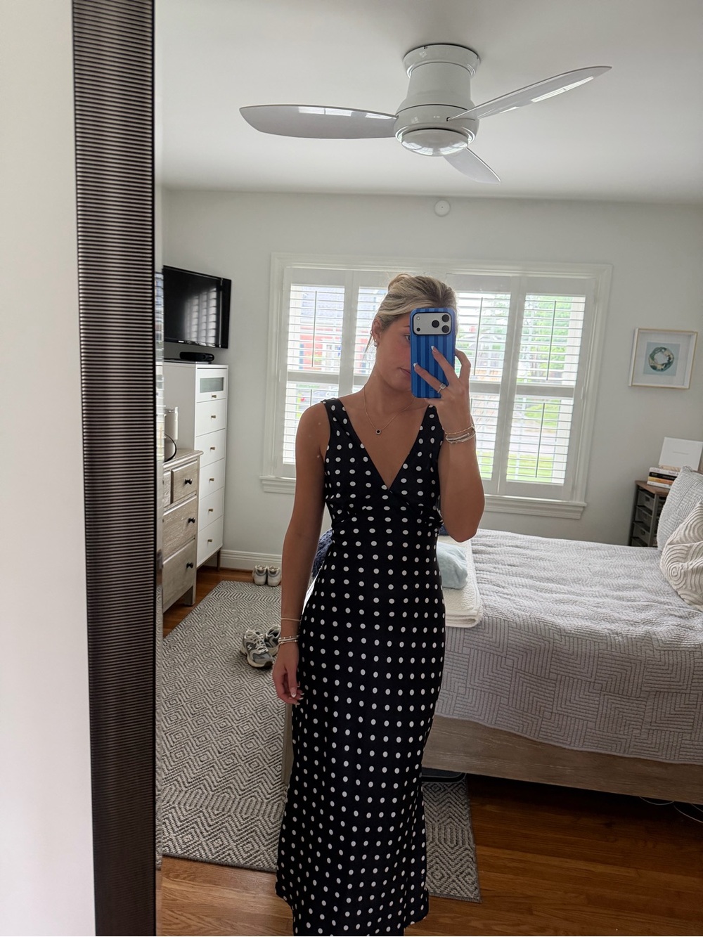 Double Zero Black Maxi Dress with White Polka Dots
